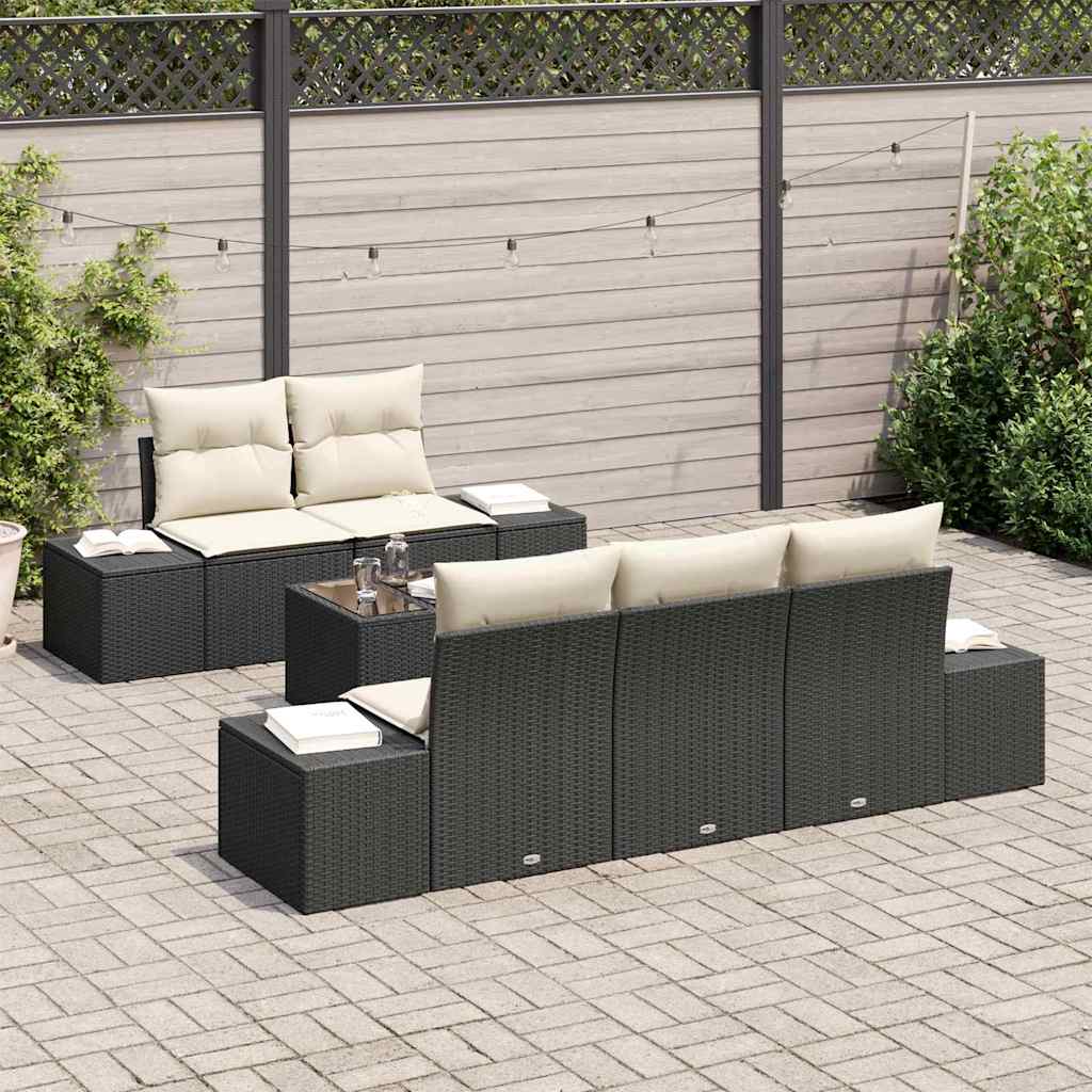 Set Divano da Giardino 6 pcs Nero e Crema polyrattan | homemem39