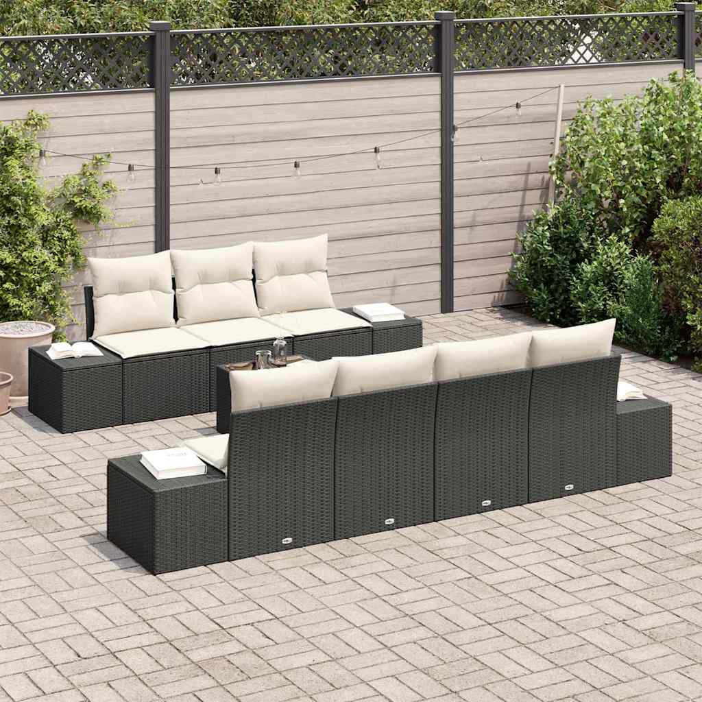 Set Divano da Giardino 8 pcs Nero e Crema polyrattan | homemem39