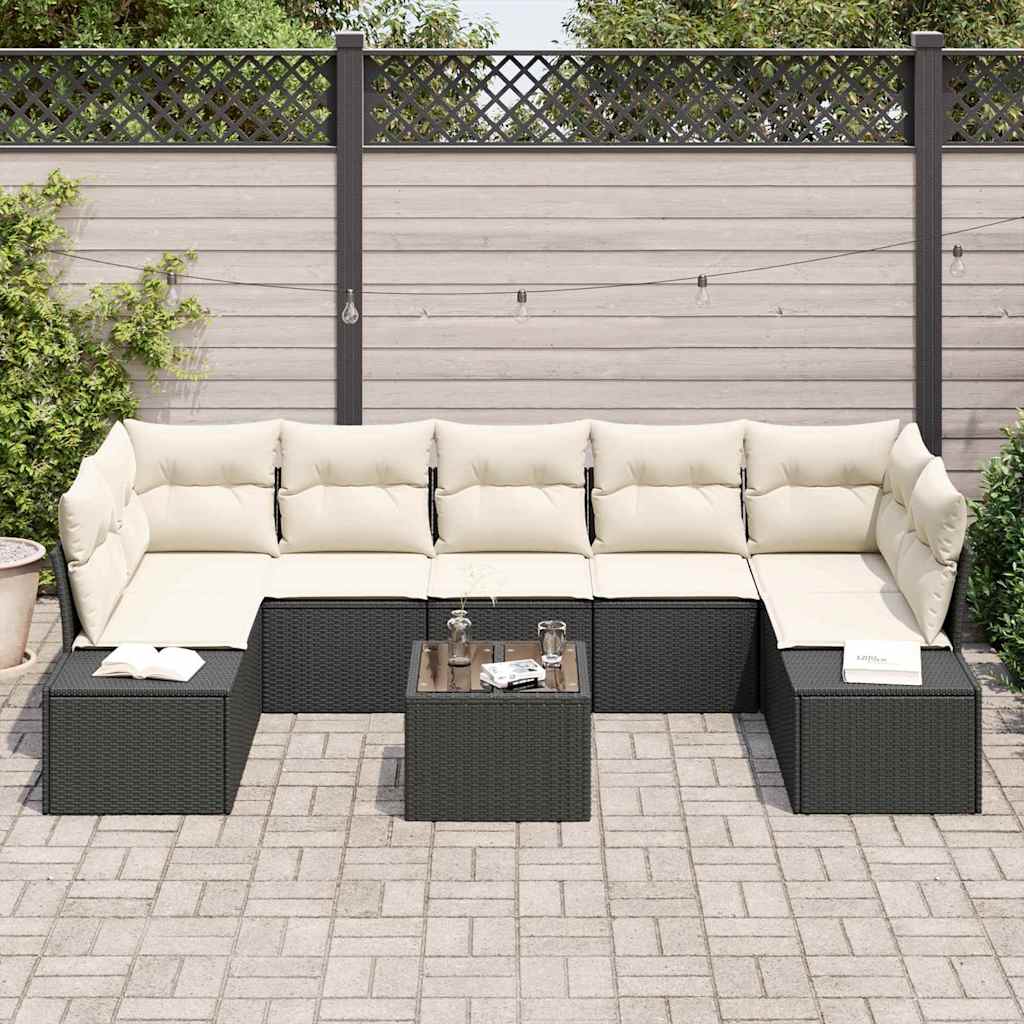 Set Divano da Giardino 8 pcs Nero e Crema polyrattan | homemem39
