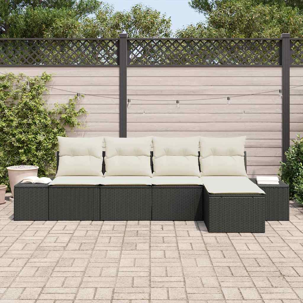Set Divano da Giardino 5 pcs Nero e Crema polyrattan | homemem39