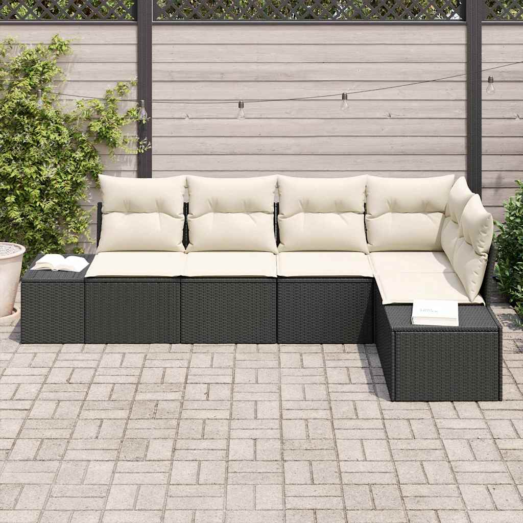 Set Divano da Giardino 5 pcs Nero e Crema polyrattan | homemem39