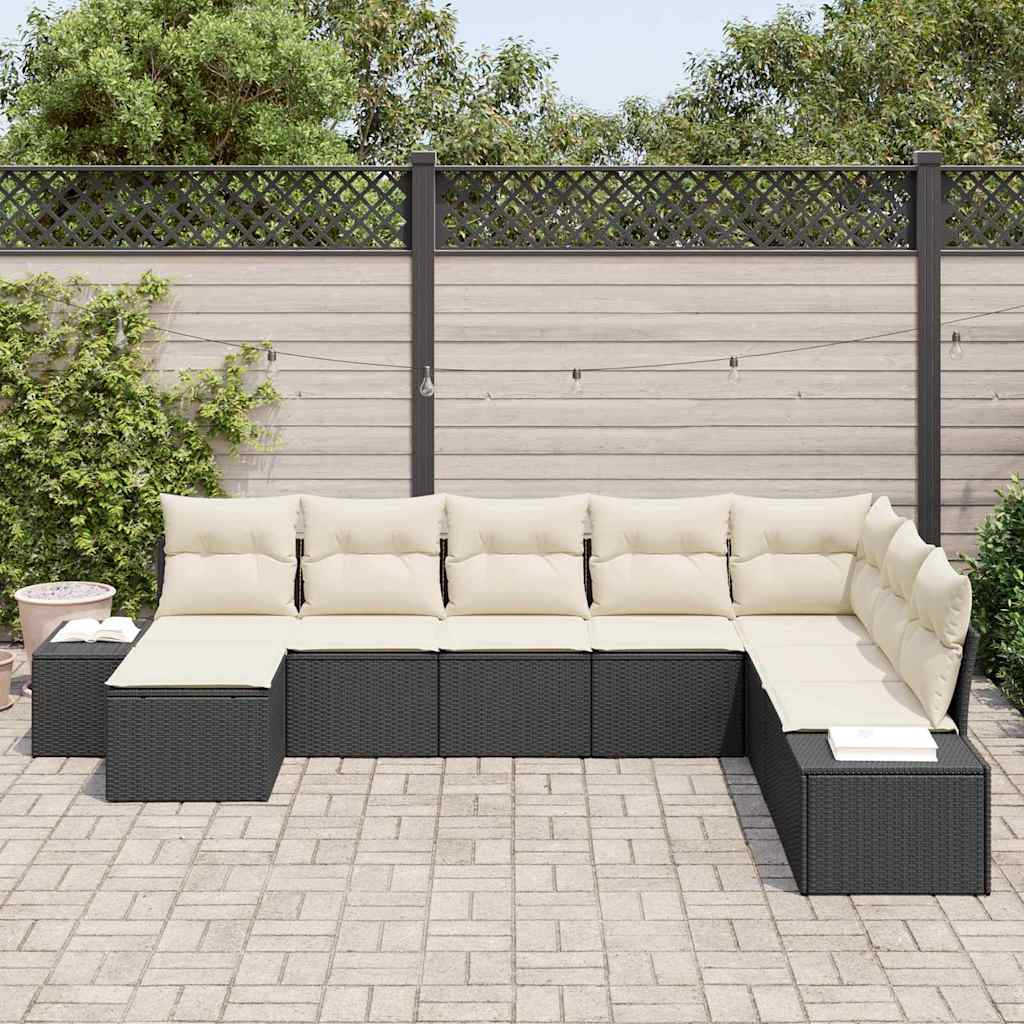 Set Divano da Giardino 8 pcs Nero e Crema polyrattan | homemem39