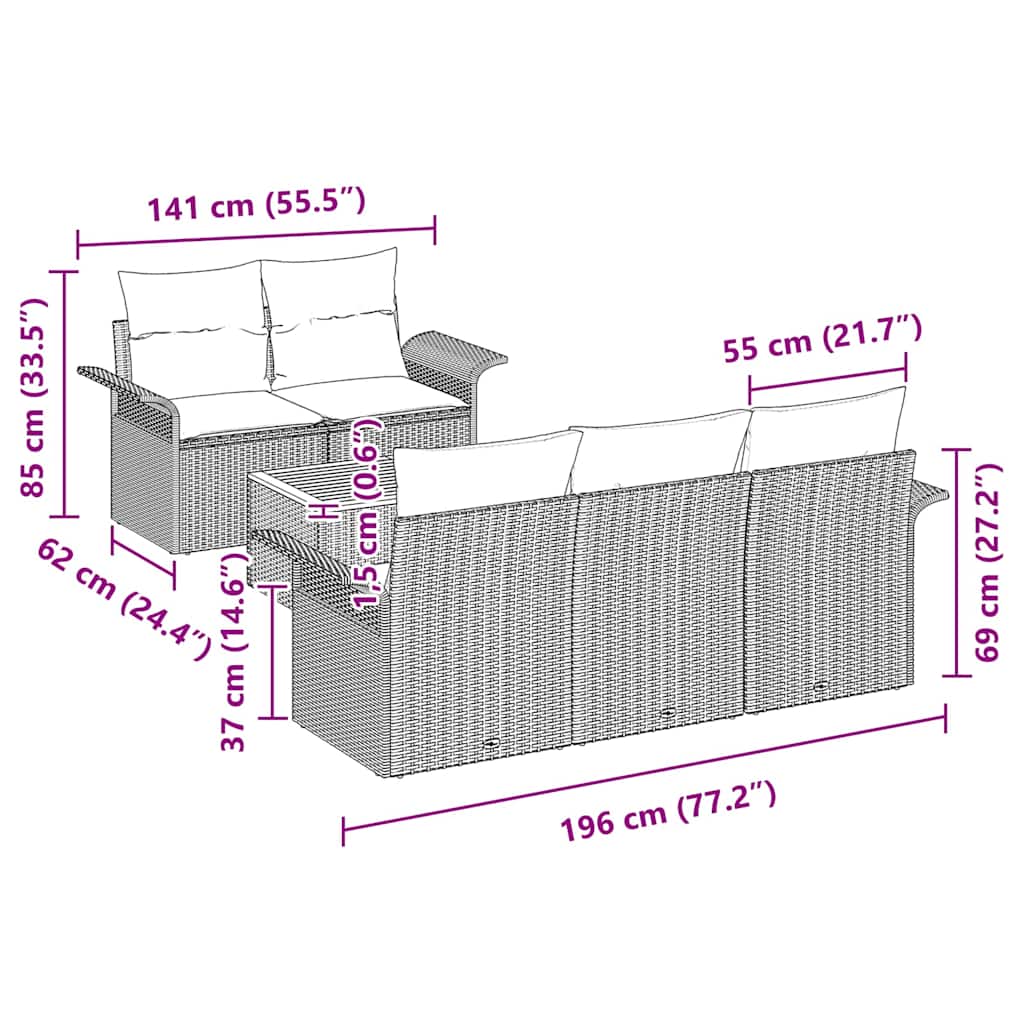 Set Divano da Giardino 6 pz 5-Numero di posti Nero e Crema | homemem39