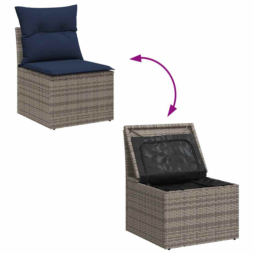 Set Divano da Giardino 9 pcs Grigio e Blu Navy polyrattan | homemem39