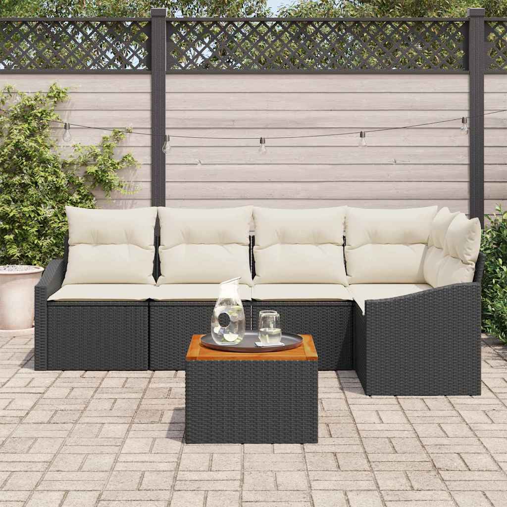 Set Divano da Giardino 6 pcs Nero e Crema polyrattan | homemem39