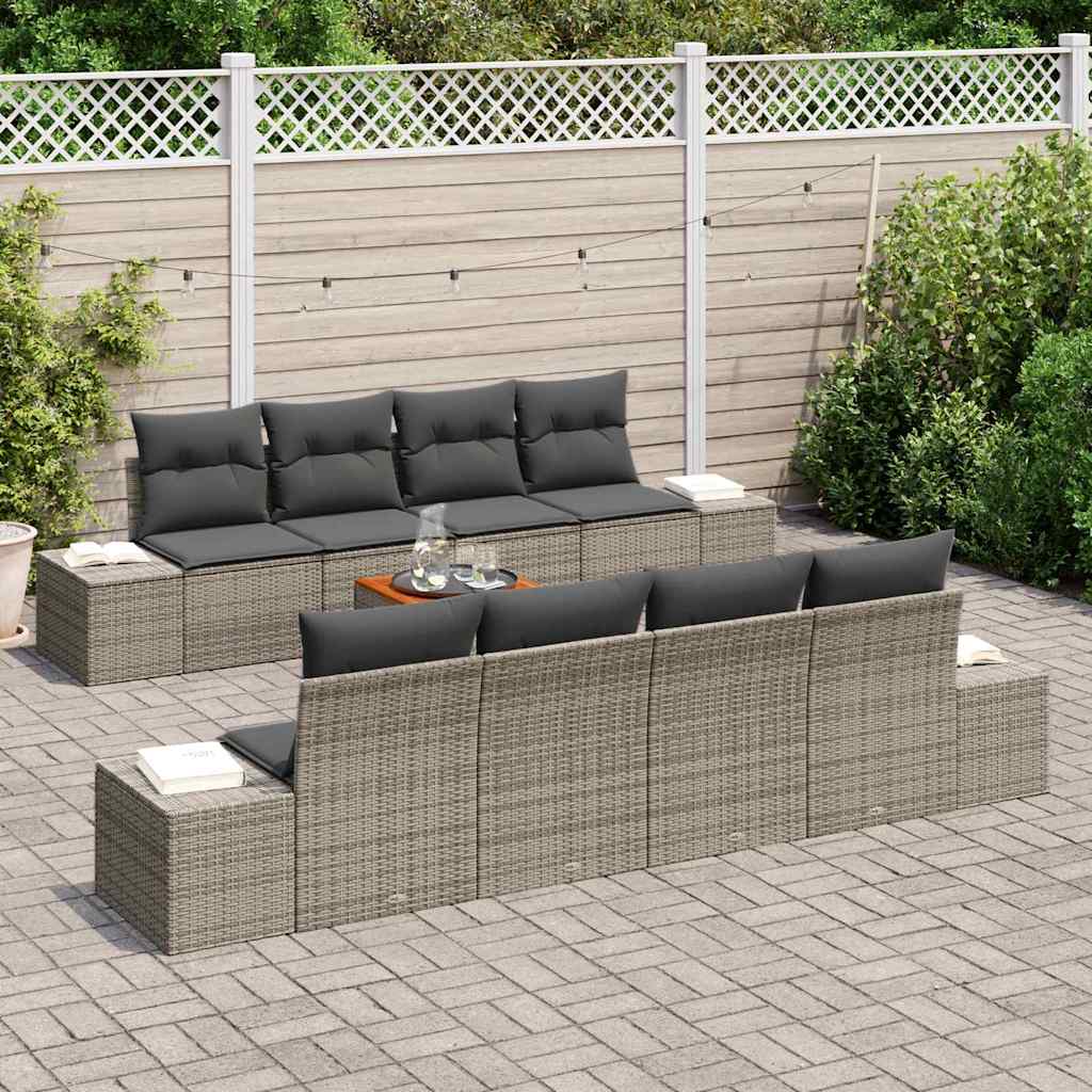 Set Divano da Giardino 9 pcs Grigio polyrattan | homemem39