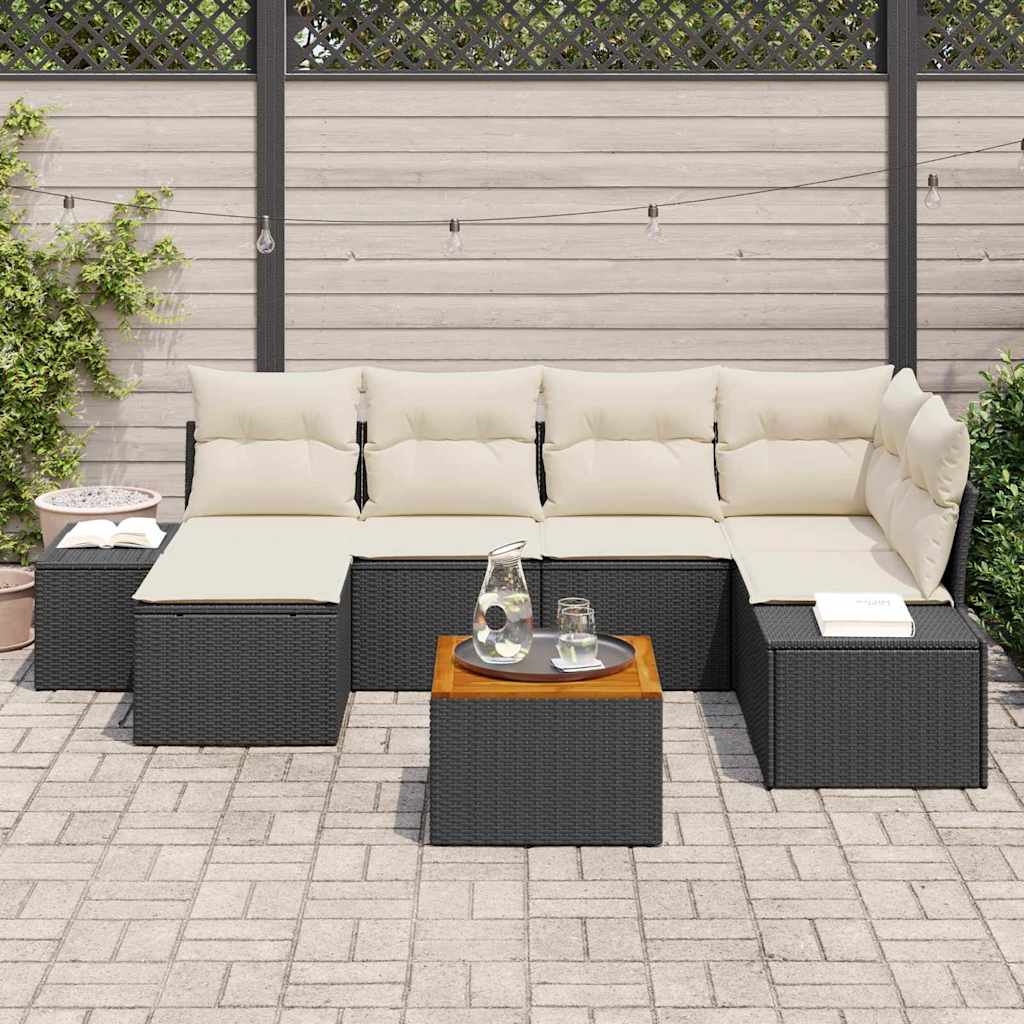 Set Divano da Giardino 7 pcs Nero e bianco | homemem39