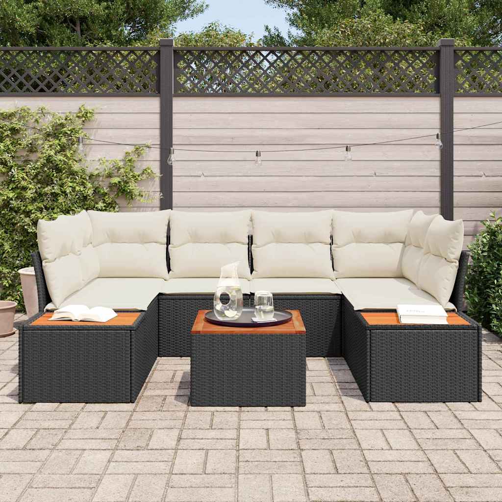 Set Divano da Giardino con archiviazione 7 pcs Nero Poly Rattan | homemem39