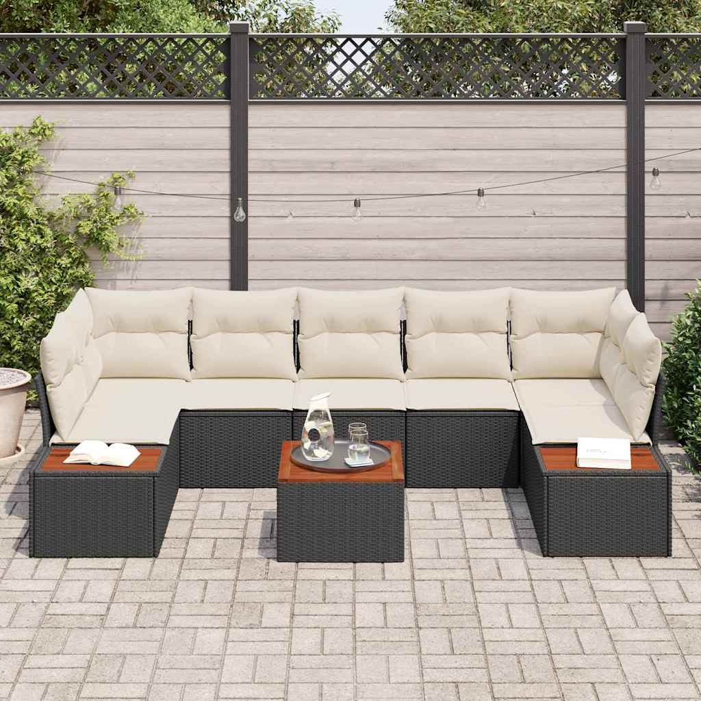 Set Divano da Giardino con cuscino 8 pcs Nero Poly Rattan | homemem39
