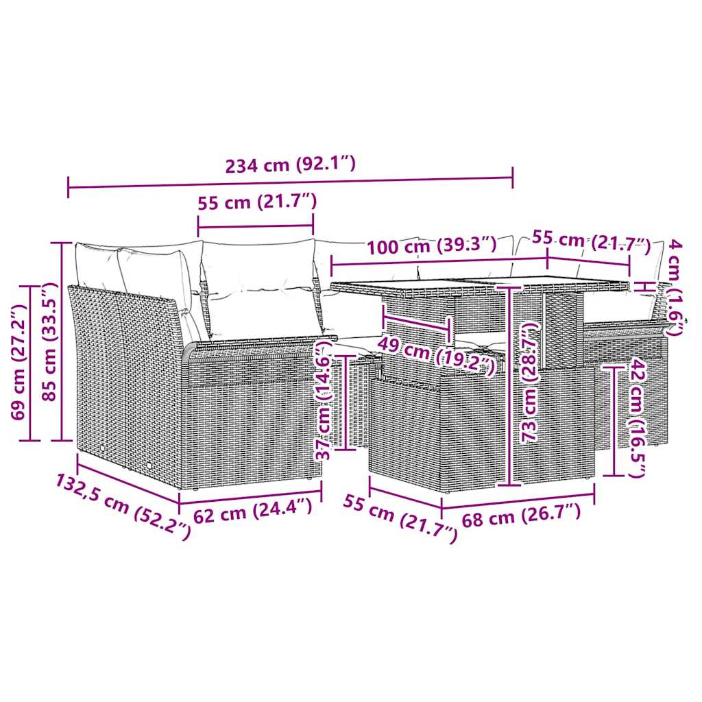 Set Divano da Giardino con cuscino 7 pcs Beige Poly Rattan | homemem39