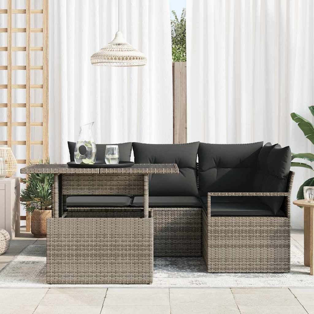 Set Divano da Giardino 5 pz Grigio Poly Rattan - homemem39
