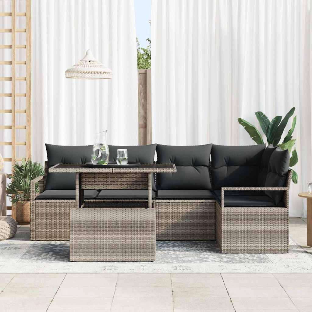 Set Divano da Giardino con cuscino 6 pcs Grigio Poly Rattan | homemem39
