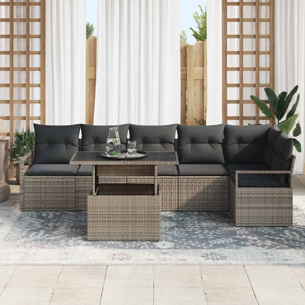Set Divano da Giardino 7 pcs Grigio Poly Rattan | homemem39