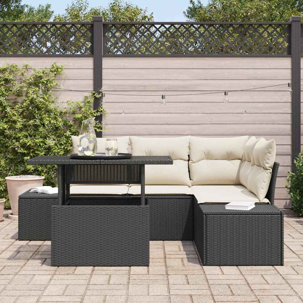 Set Divano da Giardino con cuscino 5 pcs Nero polyrattan | homemem39