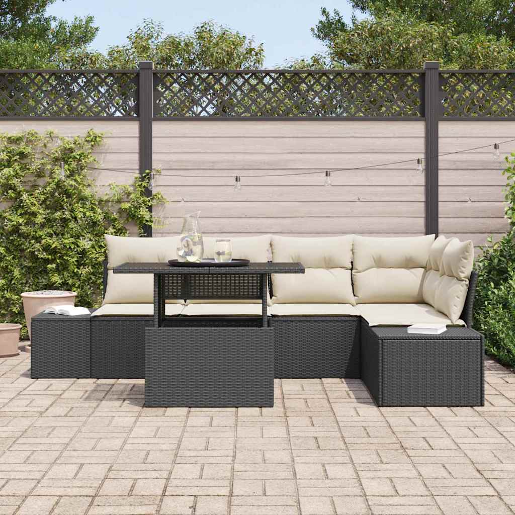 Set Divano da Giardino con archiviazione 6 pcs Nero Poly Rattan | homemem39