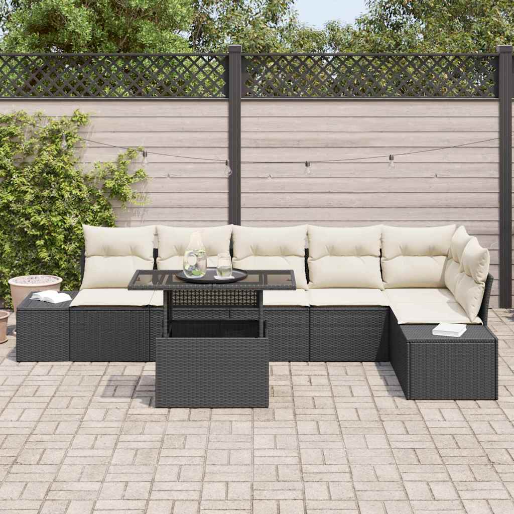 Set Divano da Giardino con cuscino 7 pcs Nero polyrattan | homemem39