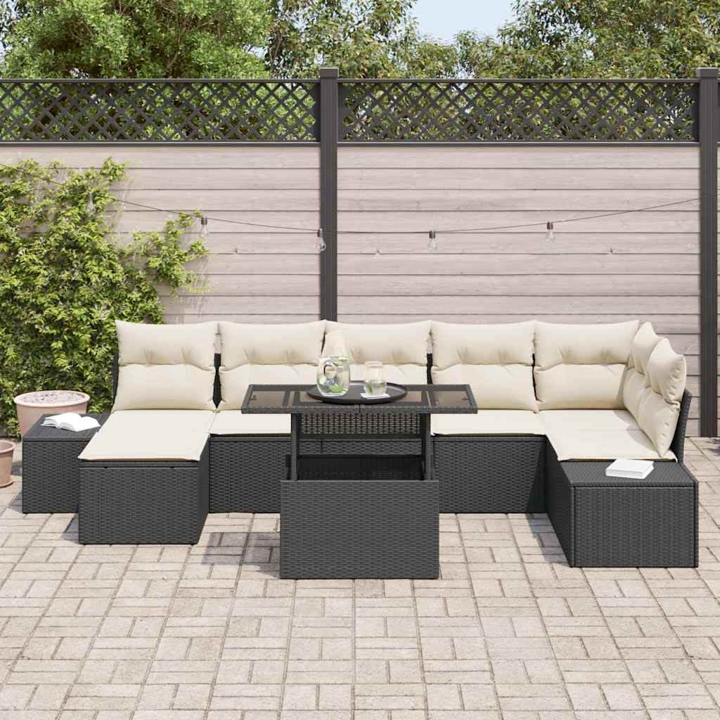 Set Divano da Giardino con archiviazione 8 pcs Nero Poly Rattan | homemem39