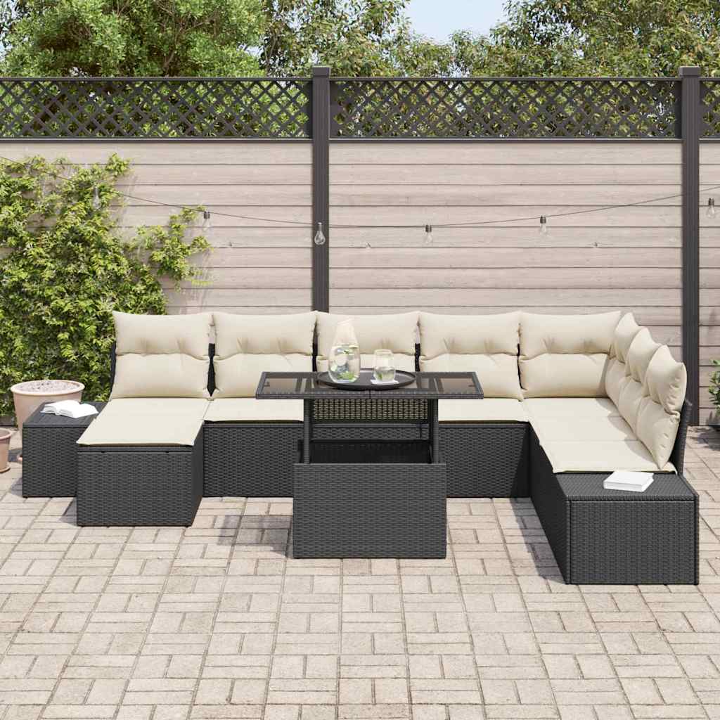 Set Divano da Giardino con archiviazione 9 pcs Nero Poly Rattan | homemem39