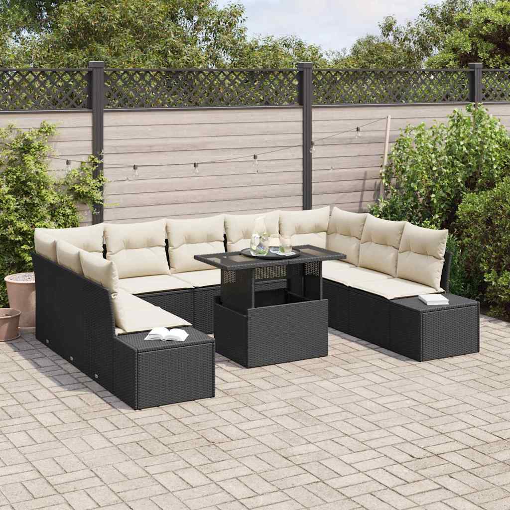 Set Divano da Giardino 10 pcs Nero Poly Rattan | homemem39