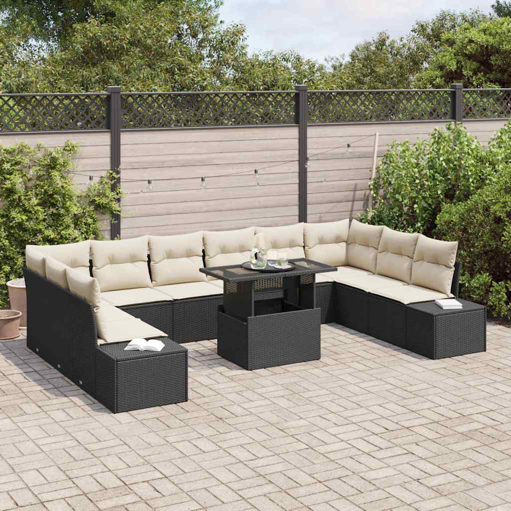 Set Divano da Giardino 11 pcs Nero Poly Rattan | homemem39
