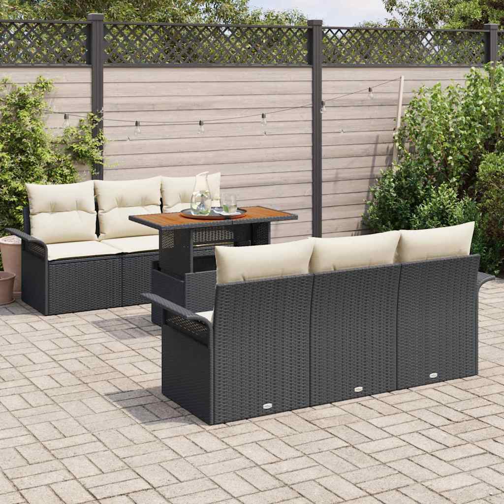 Set Divano da Giardino con archiviazione 7 pcs Nero Poly Rattan | homemem39