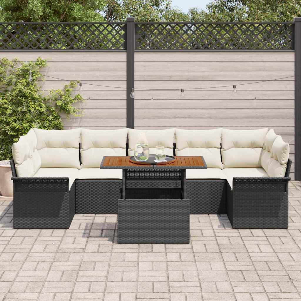 Set Divano da Giardino con archiviazione 8 pcs Nero Poly Rattan | homemem39