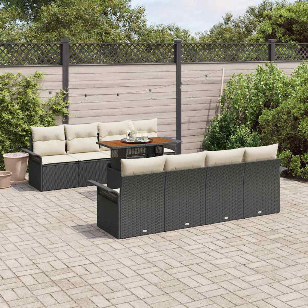 Set Divano da Giardino con archiviazione 9 pcs Nero Poly Rattan | homemem39