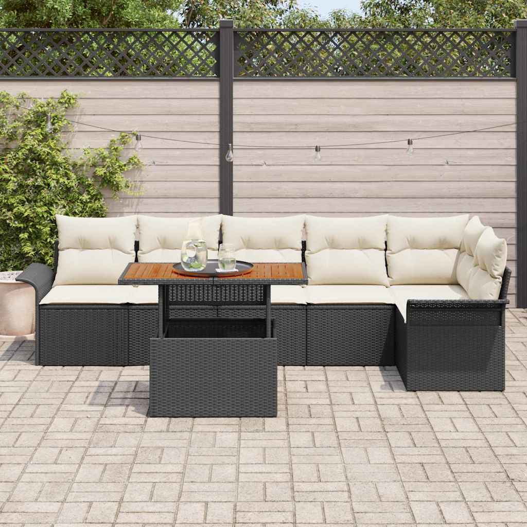 Set Divano da Giardino con archiviazione 7 pcs Nero Poly Rattan | homemem39