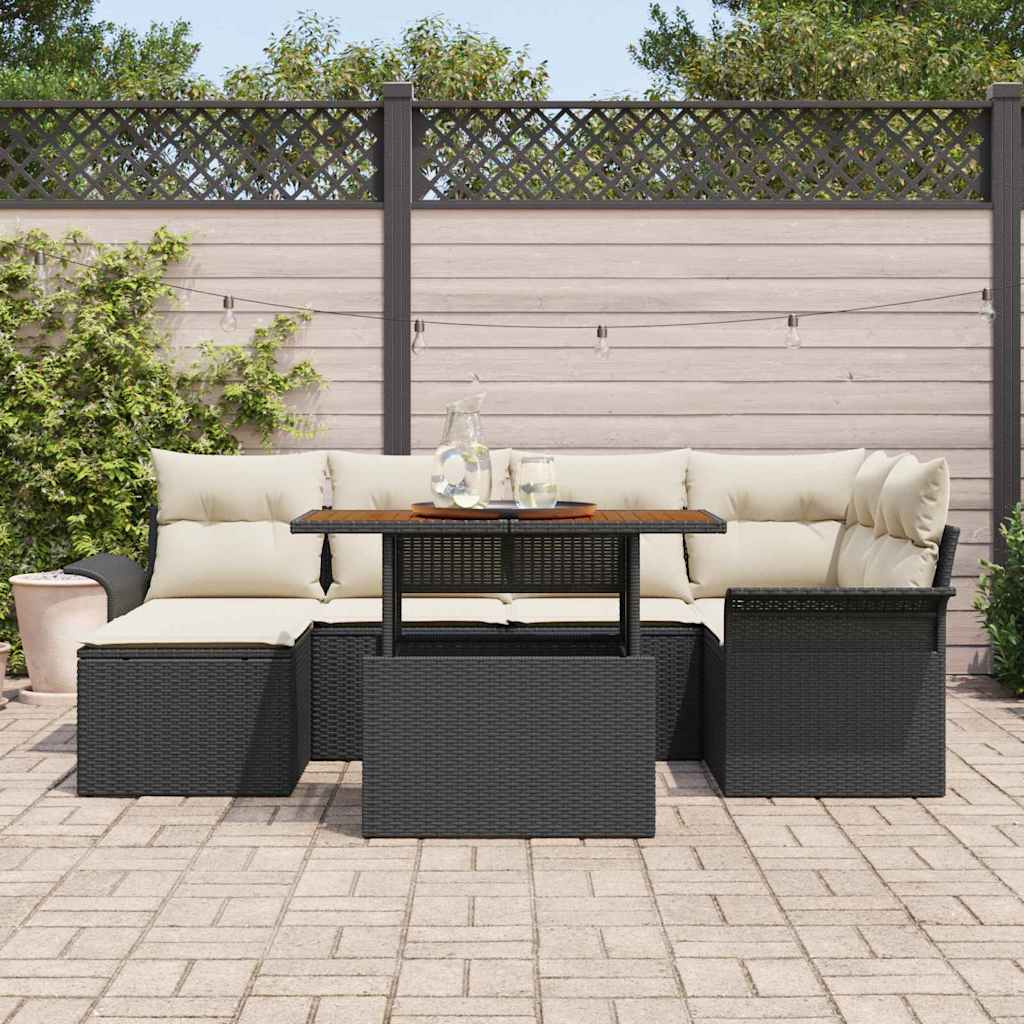 Set Divano da Giardino con archiviazione 7 pcs Nero Poly Rattan | homemem39