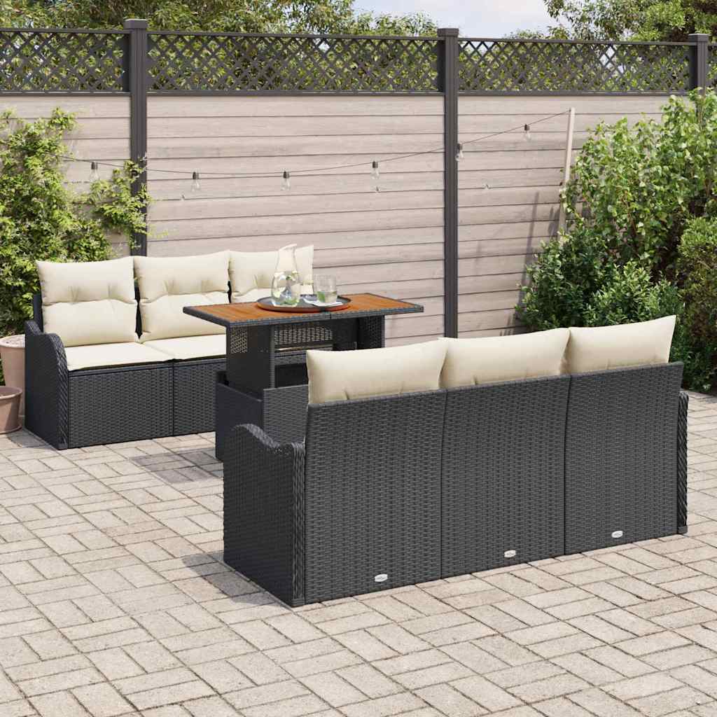 Set Divano da Giardino con archiviazione 7 pcs Nero Poly Rattan | homemem39