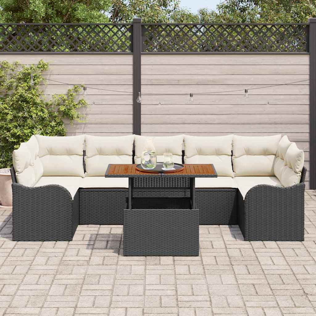 Set Divano da Giardino con archiviazione 8 pcs Nero Poly Rattan | homemem39