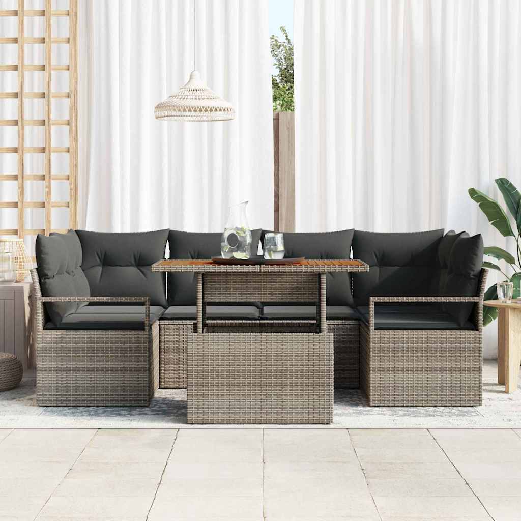 Set Divano da Giardino 7 pcs Grigio Poly Rattan | homemem39