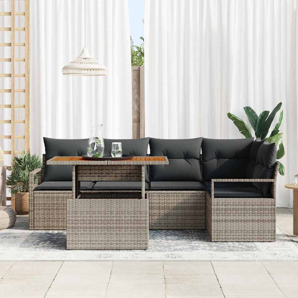 Set Divano da Giardino 6 pcs Grigio Poly Rattan | homemem39