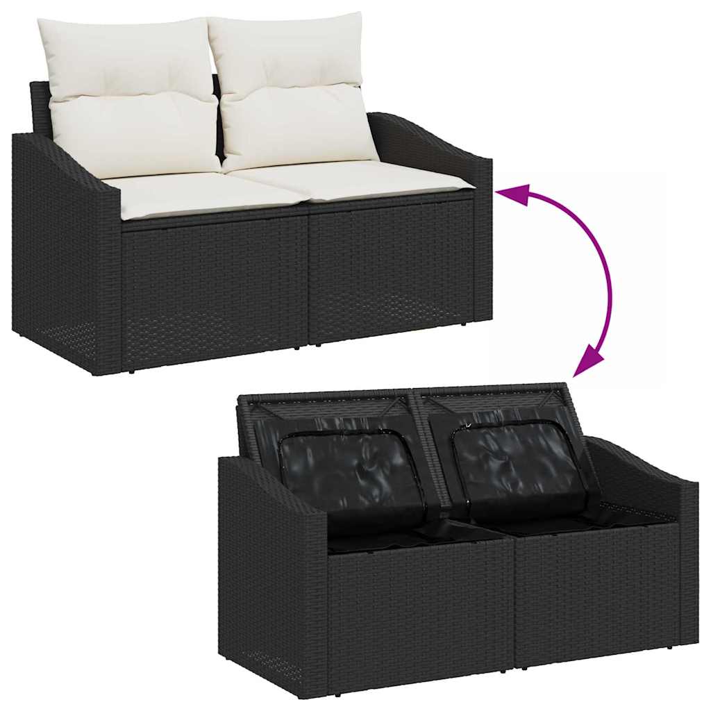 Set Divano da Giardino con archiviazione 9 pcs Nero Poly Rattan - homemem39