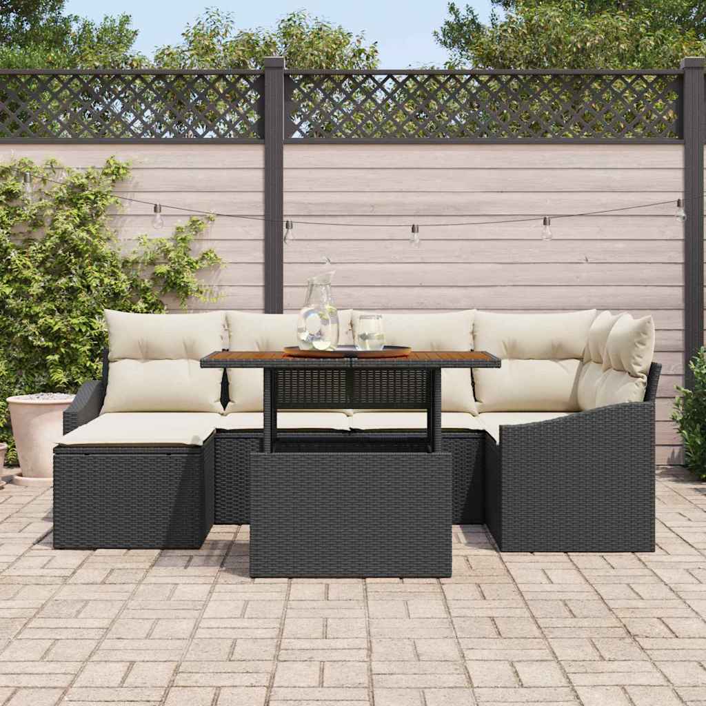 Set Divano da Giardino con archiviazione 7 pcs Nero Poly Rattan | homemem39