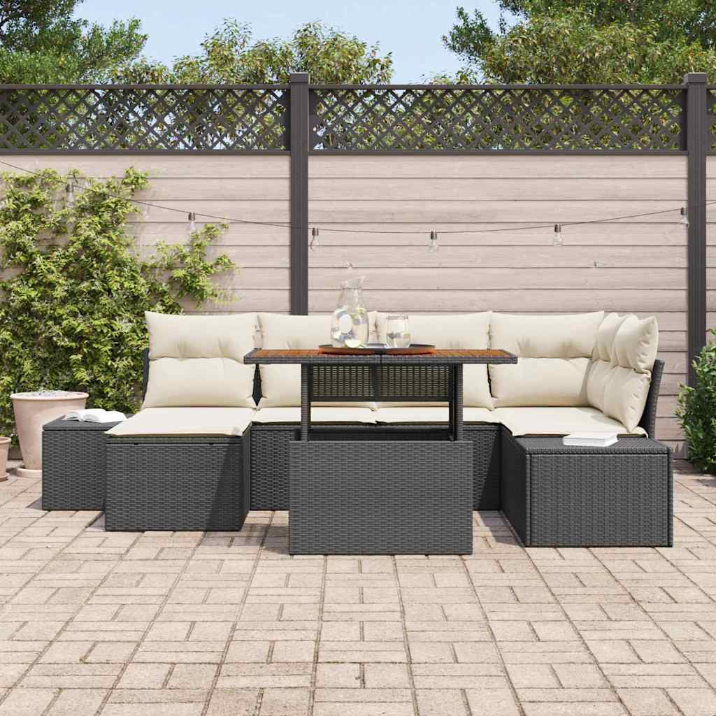 Set Divano da Giardino con archiviazione 7 pcs Nero Poly Rattan | homemem39