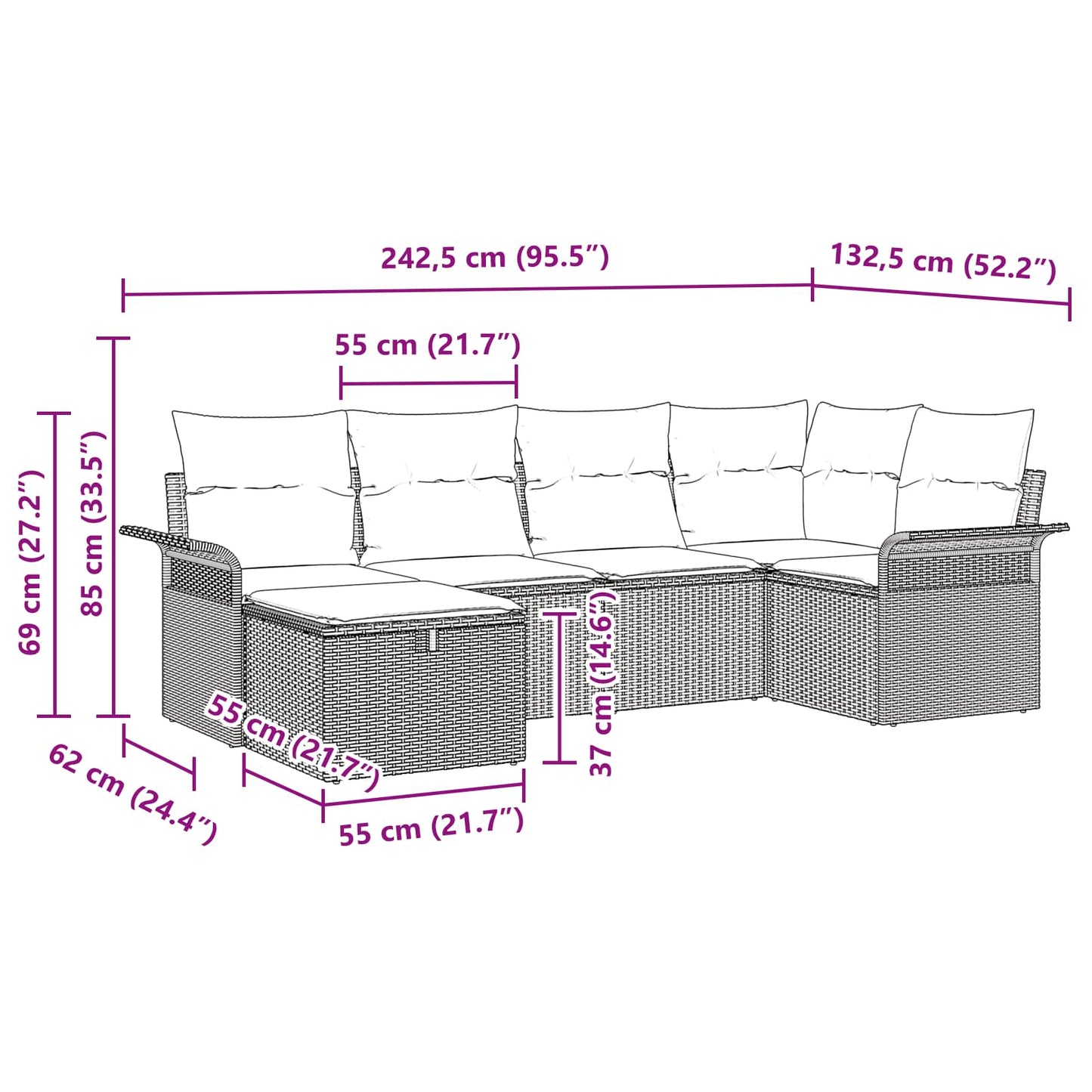 Set Divano da Giardino 6 pcs Nero e Turchese polyrattan | homemem39