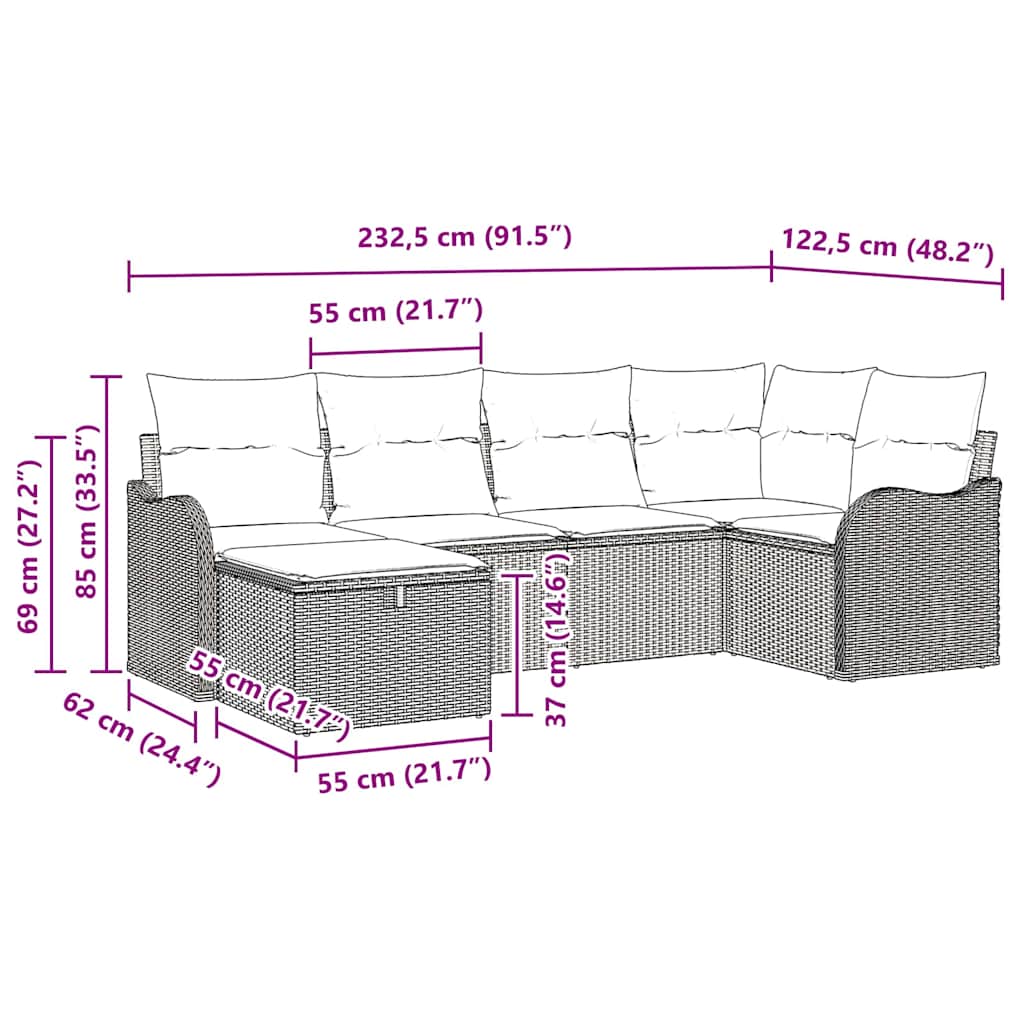 Set Divano da Giardino 6 pz 6-Numero di posti Nero e Crema | homemem39