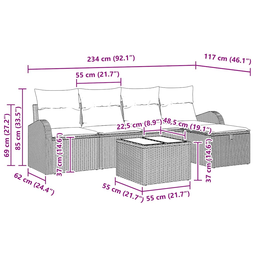 Set di divani 6 pz Nero polyrattan | homemem39