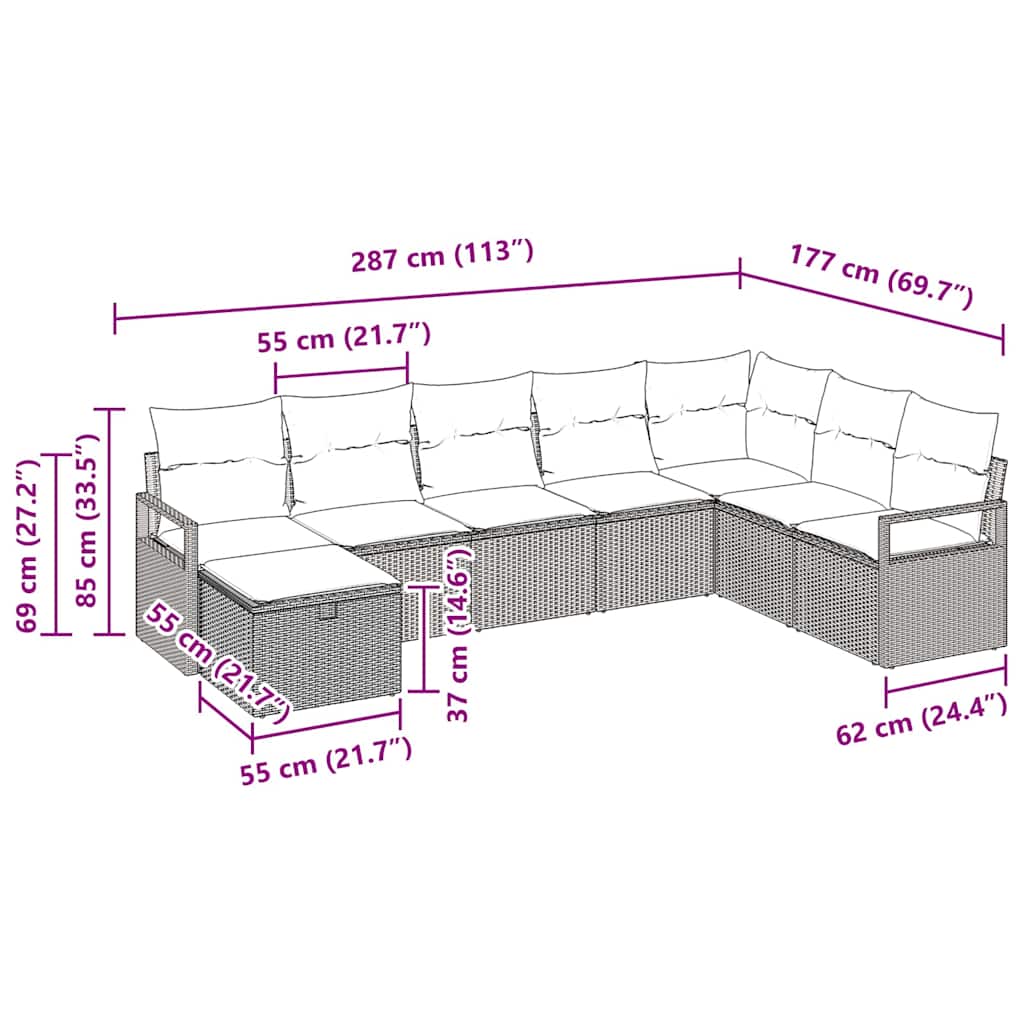 Set di divani 8 pz 8-Numero di posti Nero e Crema polyrattan