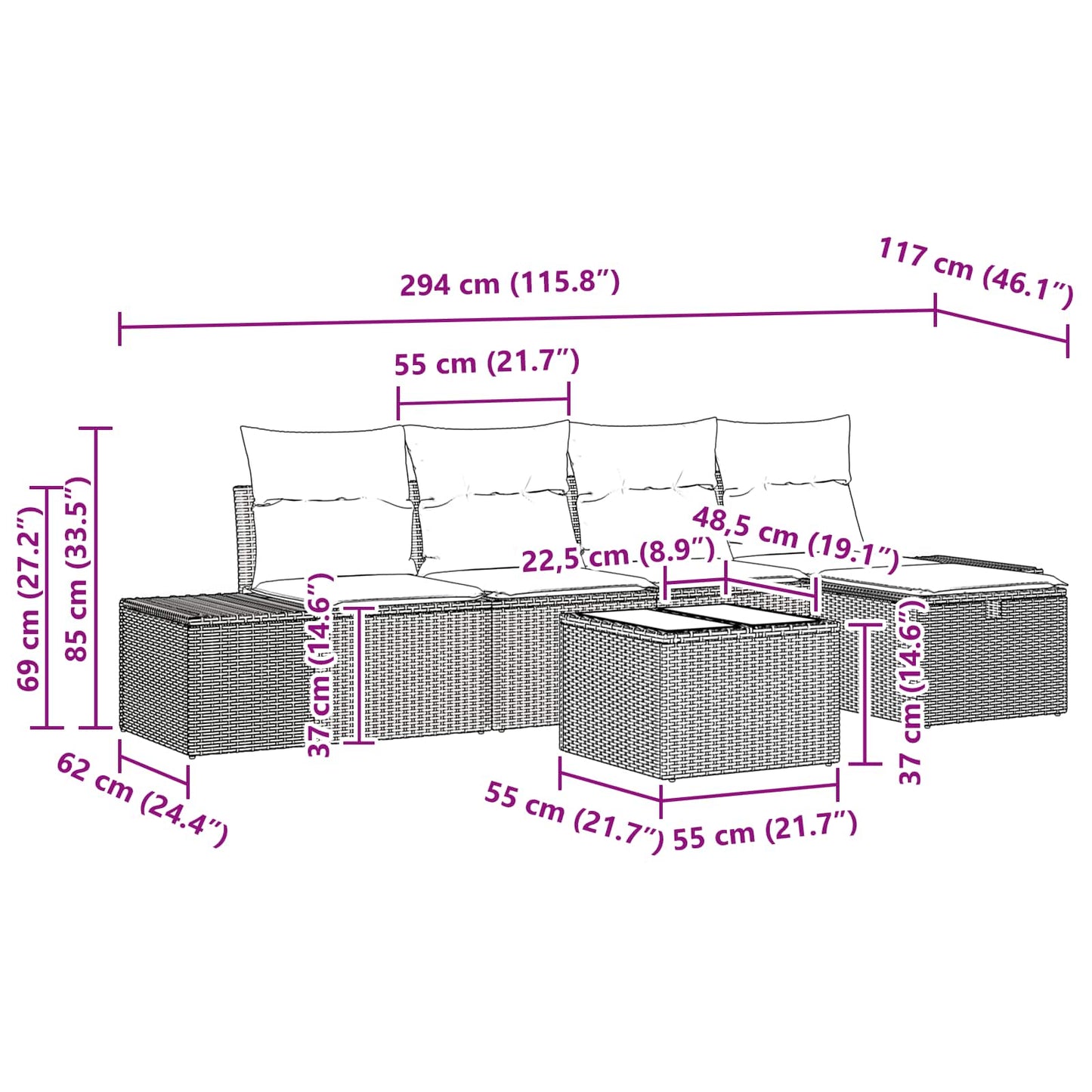 Set Divano da Giardino 6 pz Nero polyrattan | homemem39