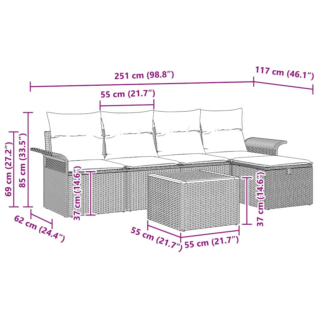Set Divano da Giardino con cuscino 6 pcs Nero polyrattan | homemem39