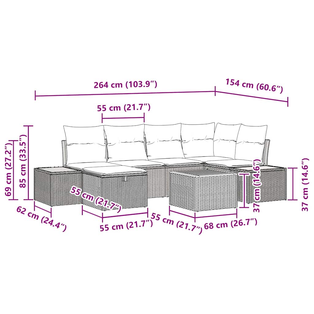 Set Divano da Giardino con cuscino 9 pcs Beige polyrattan