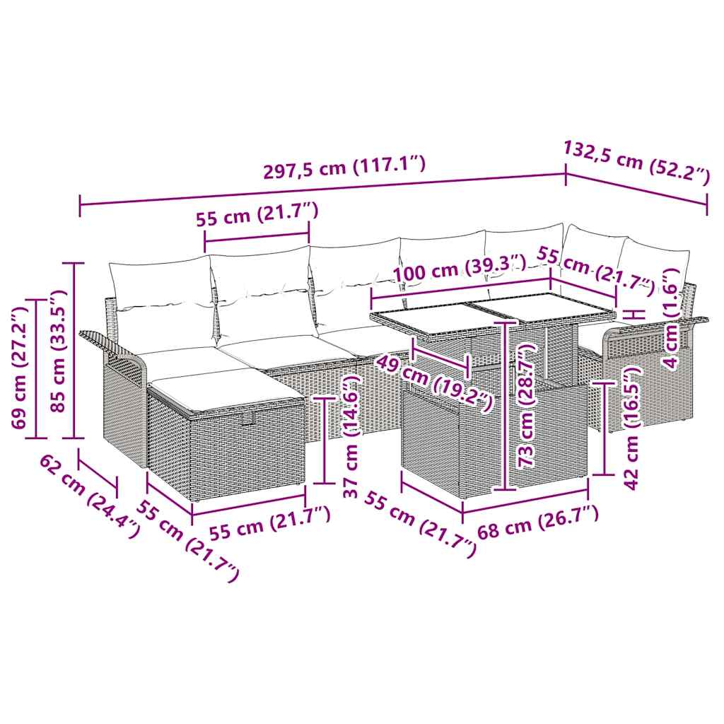 Set Divano da Giardino 8 pcs Grigio chiaro Poly Rattan - homemem39