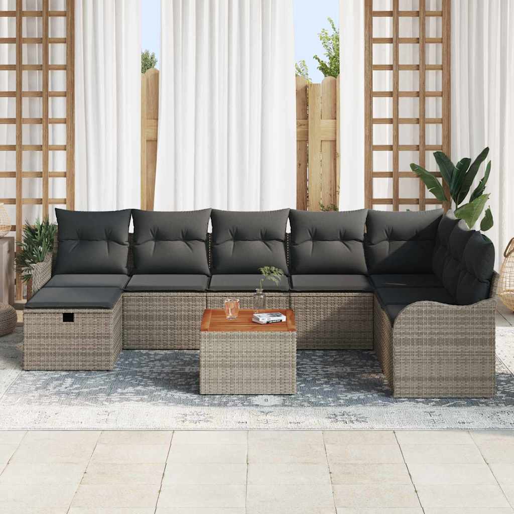 Set Divano da Giardino 9 pz Grigio Poly Rattan | homemem39