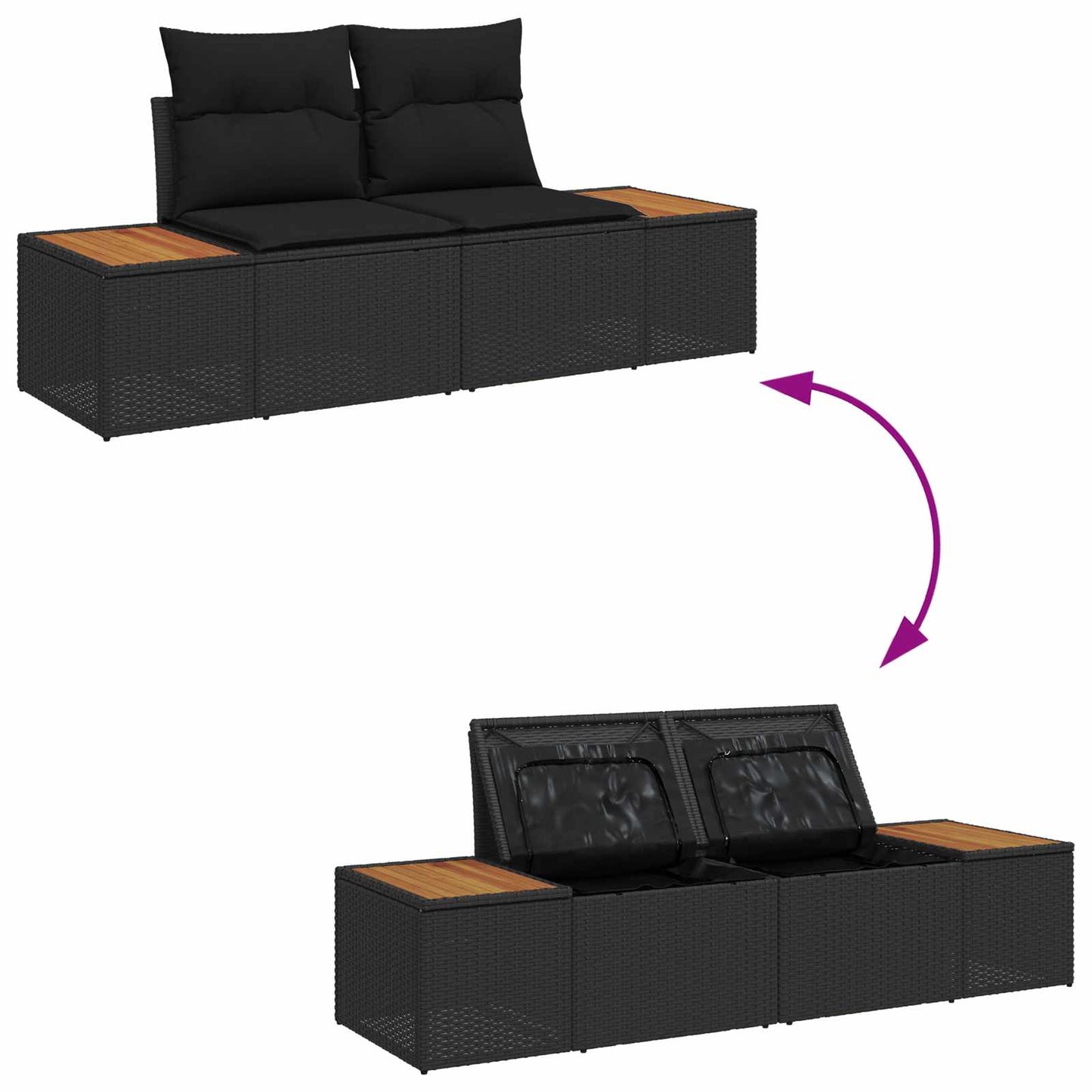 Set Divano da Giardino con cuscino Nero polyrattan | homemem39