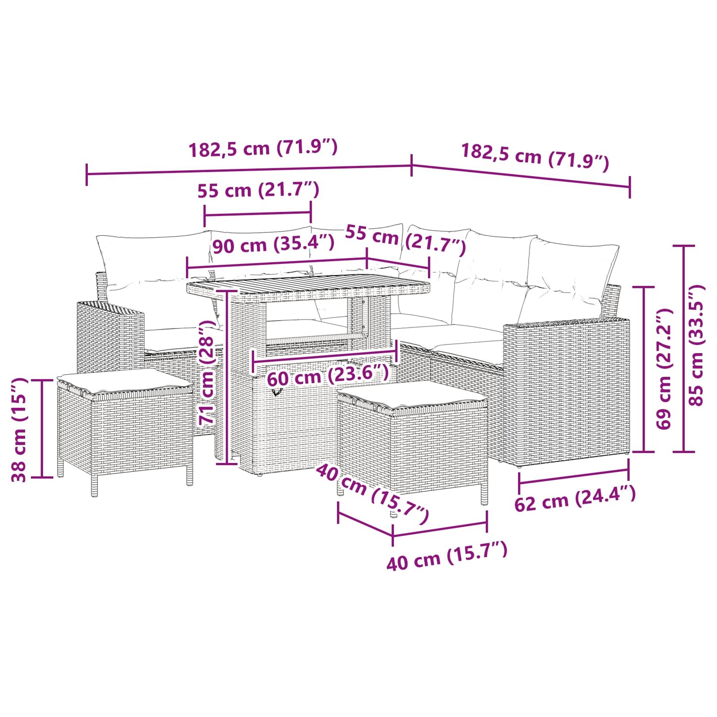 Set Divano da Giardino 8 pz Nero polyrattan | homemem39
