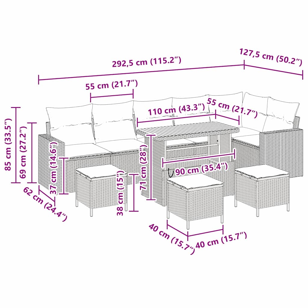 Set Divano da Giardino 10 pcs Beige polyrattan - homemem39
