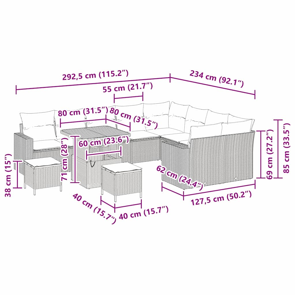 Set Divano da Giardino 12 pcs Nero polyrattan - homemem39