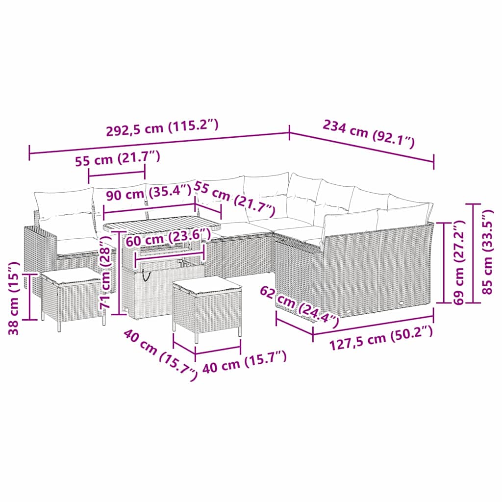 Set Divano da Giardino 12 pcs Grigio polyrattan | homemem39